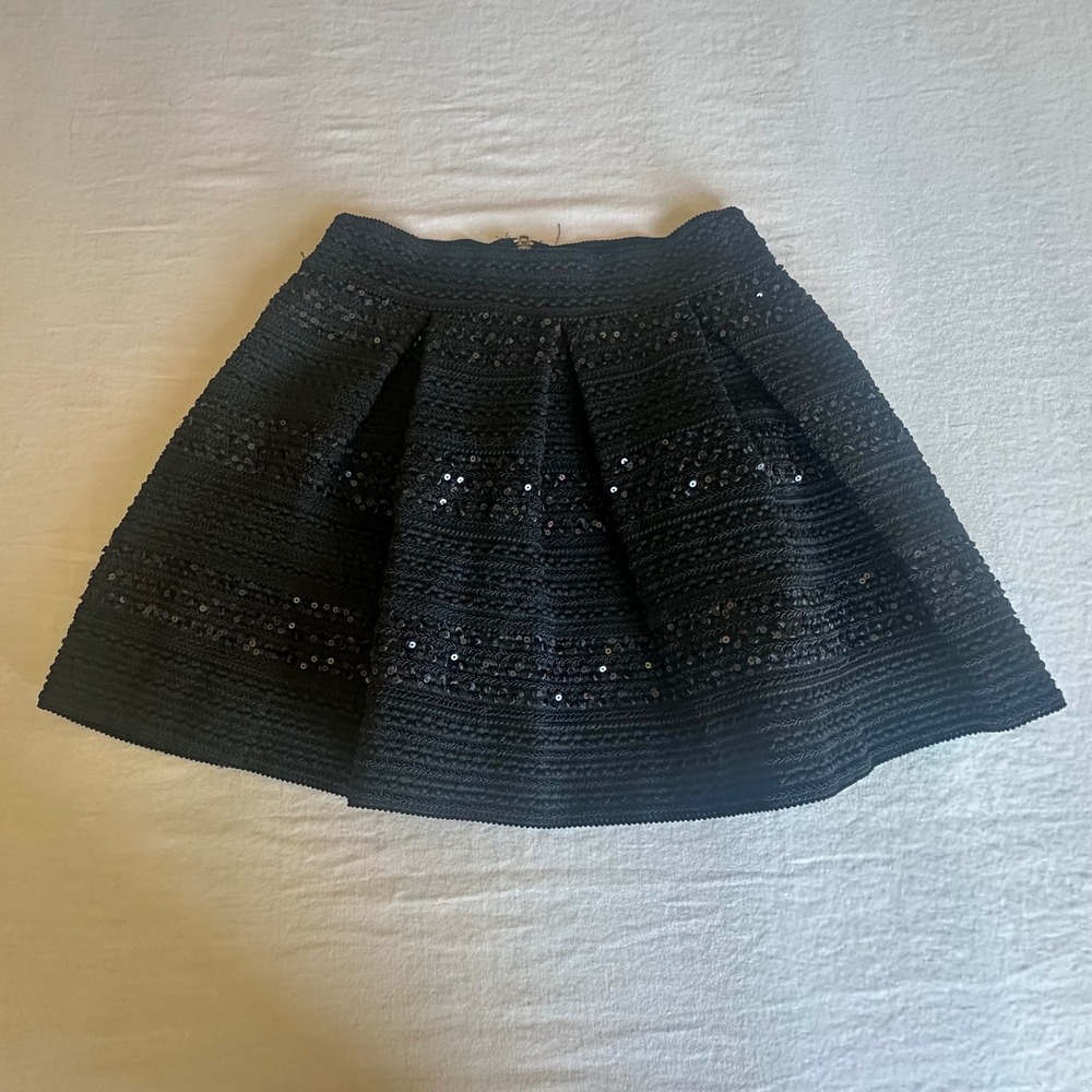 Karlie‎ Black Sequin Pleated Mini Skirt Textured A-Line Party JS7381KL Size M